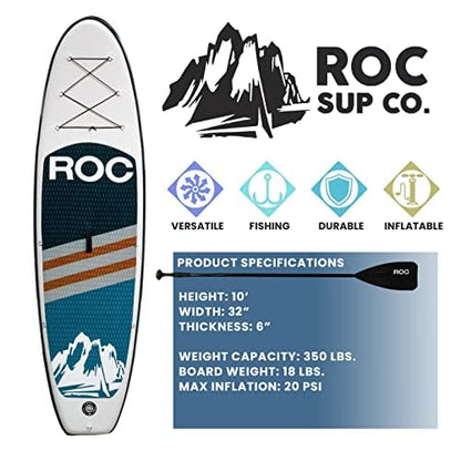 Roc Inflatable Stand Up Paddle Boards with Premium SUP Paddle Board Accessories, Wide Stable Design, Non-Slip Comfort Deck for Youth & Adults (Navy)