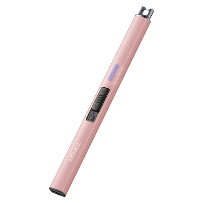 TOPKAY Electric Lighter Candle Lighter Windproof Flameless USB Rechargeable Plasma Arc Long Lighter for Grill Firework Kitchen Camping (Rose Gold)