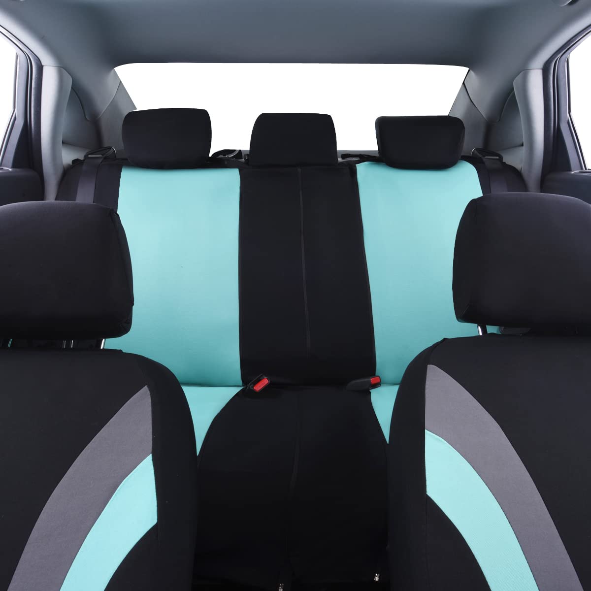 CAR PASS Line Rider Sporty Cloth 11PCS Universal Fit Car Seat Cover -100% Breathable with 5mm Composite Sponge Inside,Airbag Compatible,3zipper Bench(Full Set, Black and Mint)