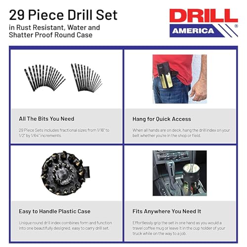 Drill America - KFD29J-PC 29 Piece Heavy Duty High Speed Steel Drill Bit Set with Black and Gold Finish in Round Case (1/16" - 1/2" x 64ths), KFD Series