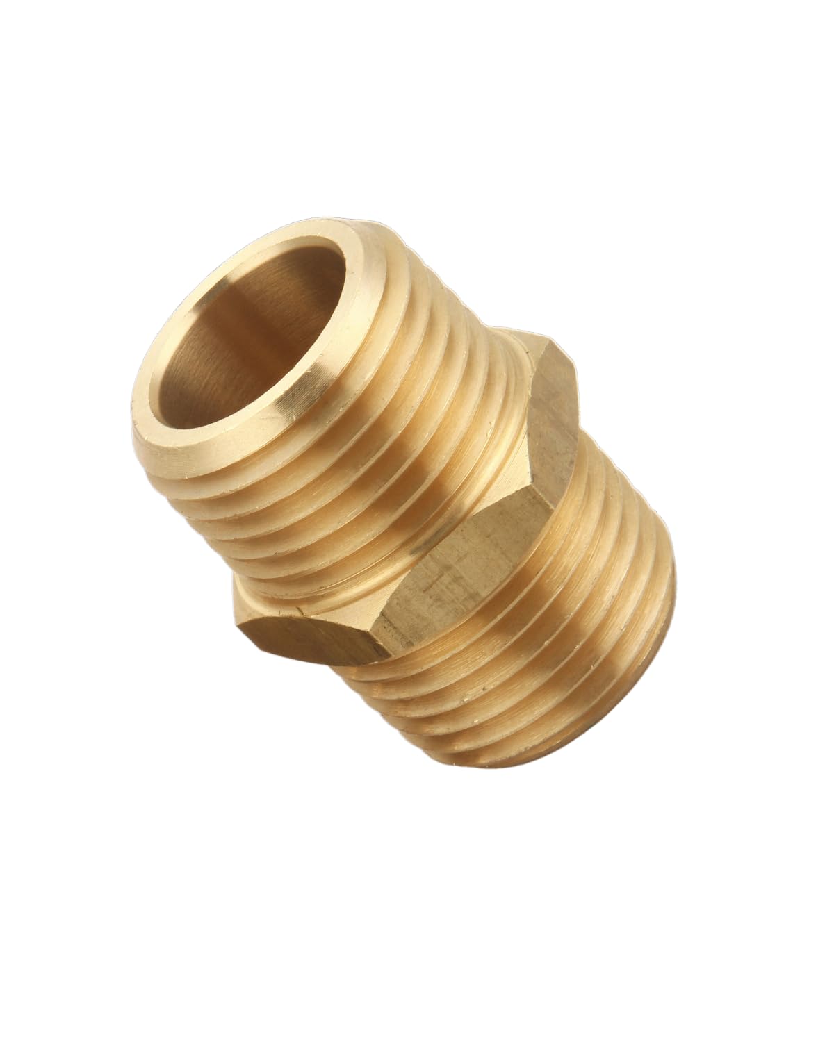T TANYA HARDWARE 1/2 inch x 1/2 inch NPT Brass Hex Nipple Male Pipe Adapter, Thread 0.75" OD to 0.75" OD (2 Piece)