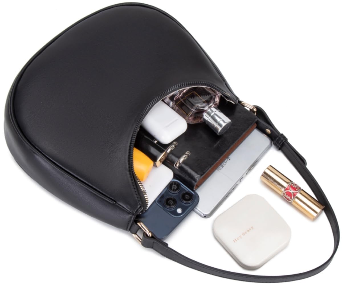 WSRYDJDL Crescent Shoulder Bags for Women Cute Hobo Tote Handbag Under the Arm Purses Mini Clutch Purse with Zipper Closure (Black)