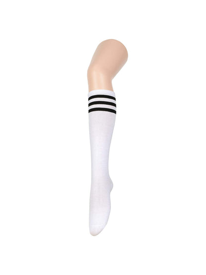 Century Star Women's Athletic Knee High Socks - Thin Stripes Tube High Stockings for Outdoor Sport - 1 Pack White Black One Size