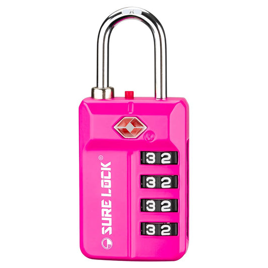 SURE LOCK TSA Approved 4-Digit Resettable Combination Luggage Locks with Open Alert, Easy-Read Dials - for Luggage, School Lockers, Gym, Office, Toolbox & Security Cases (Pink 1 Pack)