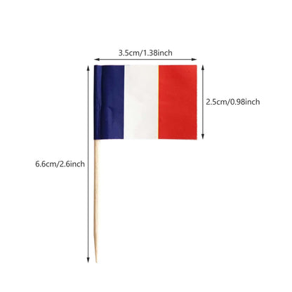 100 Pack French Flag France Toothpick Flags, Cocktail Picks Mini Stick Cupcake Toppers Country Picks Party Decoration Celebration Cocktail Food Bar Cake Flags (French)