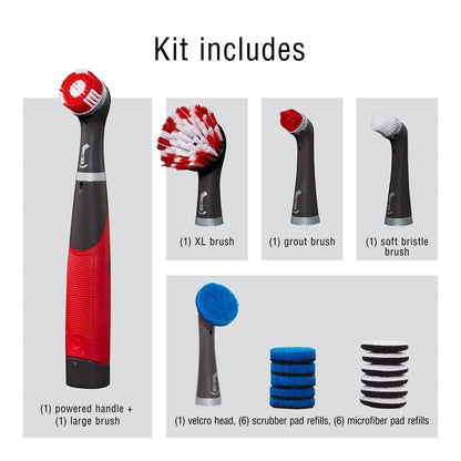Rubbermaid Reveal Power Scrubber 18-Piece Kit, Cordless Electric Battery Powered Scrub Brush, Water Resistant, for Home/Kitchen/Bathroom/Grout/Tile/Shower/Tub