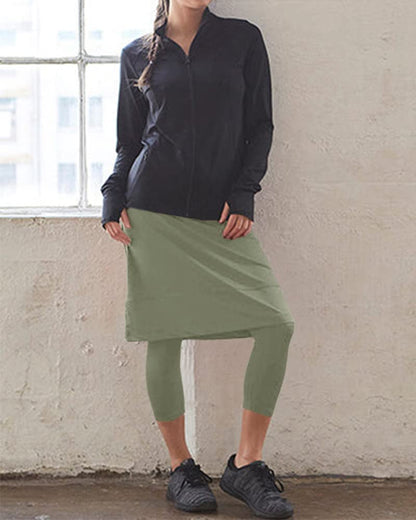 Women 20" Knee Length Tennis Skirt with Built in Legging Golf Skirts Skirted Legging with Pockets Sage Green