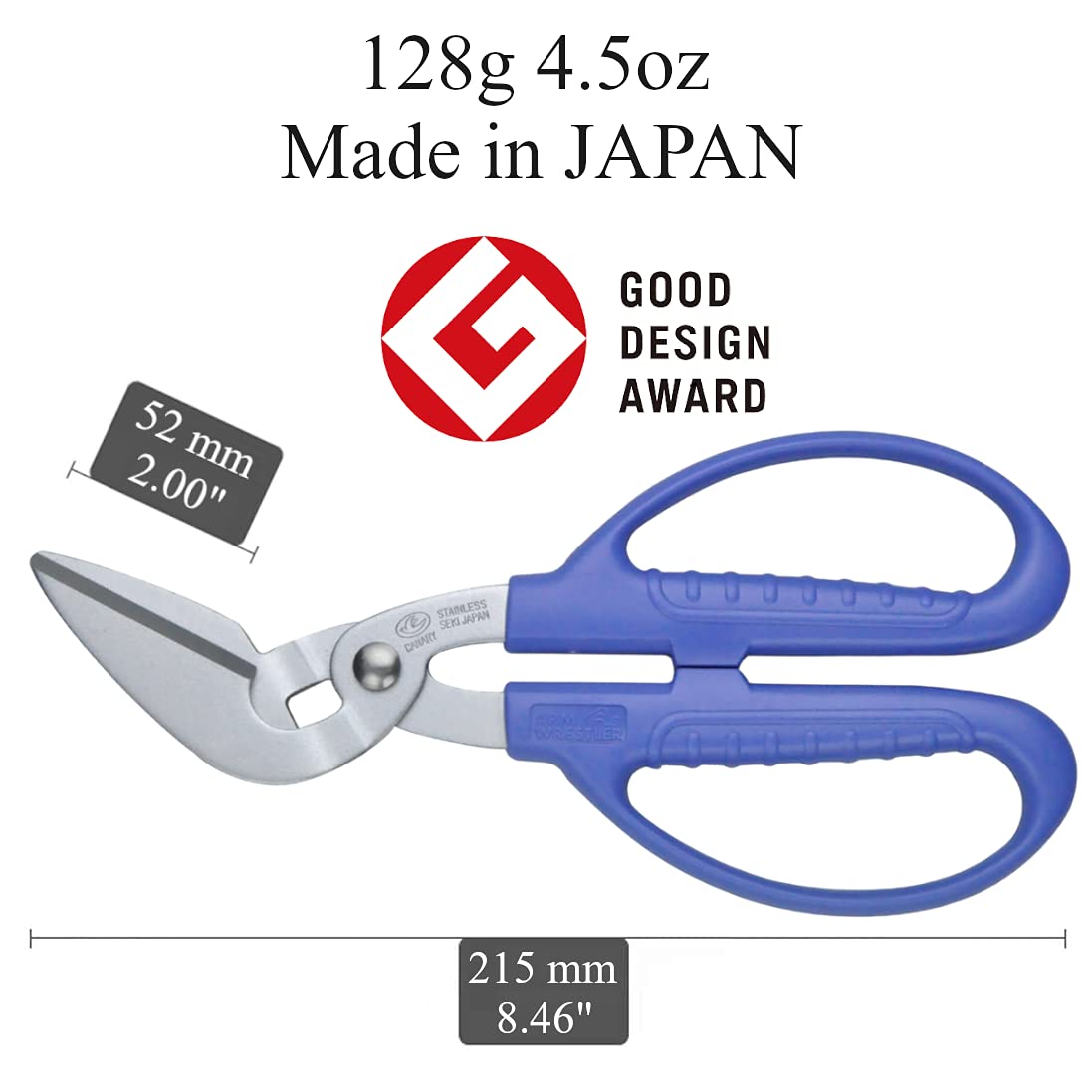 CANARY Corrugated Cardboard Scissors 8.5", Heavy Dudy Craft Scissors Angled Blade, Japanese Stainless Steel, Made in JAPAN, Blue