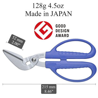 CANARY Corrugated Cardboard Scissors 8.5", Heavy Dudy Craft Scissors Angled Blade, Japanese Stainless Steel, Made in JAPAN, Blue