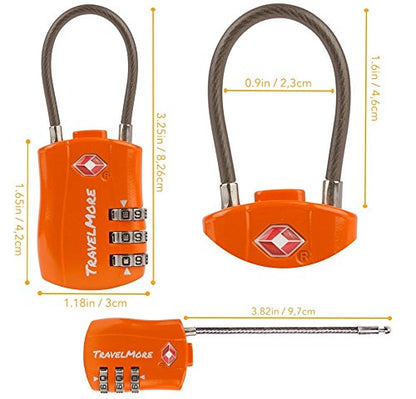 TSA Approved Travel Combination Cable Luggage Locks for Suitcases & Backpacks - 1 Pack of Orange TSA Lock