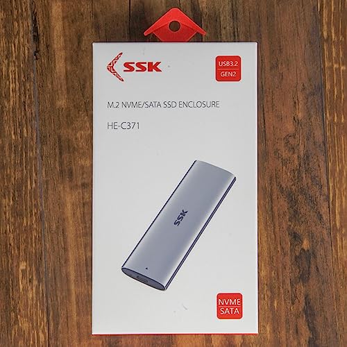 SSK Aluminum M.2 to USB NVMe SATA SSD Enclosure Reader, Tool-Free USB 3.2 Gen 2 10Gbps NVMe PCI-E 6Gbps SATA M-Key / B+M Key Solid State Drive External Adapter with UASP Trim, for SSDs 2242 2260 2280
