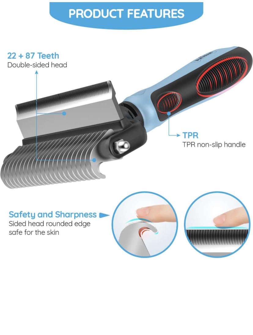 Dog Brush for Shedding & Cat Brushes for Indoor Cats - Double Coat Dog Brushes for Grooming - Hair Remover Pet Grooming Tools - 2 in 1 Deshedding Brush & Undercoat Rake for Dogs - Defur Comb Cleaner
