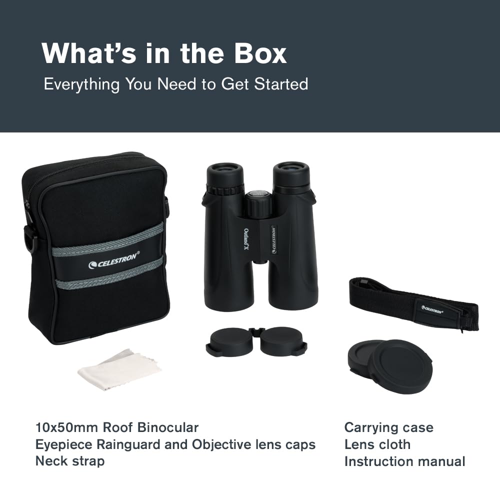 Celestron – Outland X 10x50 Binoculars – Waterproof & Fogproof – Binoculars for Adults – Multi-Coated Optics and BaK-4 Prisms – Protective Rubber Armoring, Black