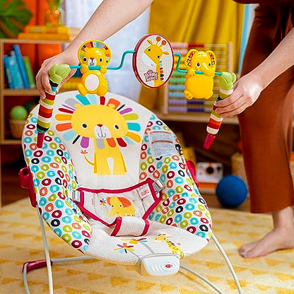 Bright Starts Portable Baby Bouncer Soothing Vibrations Infant Seat with Removable-Toy-Bar, 0-6 Months 6-20 lbs (Playful Pinwheels)
