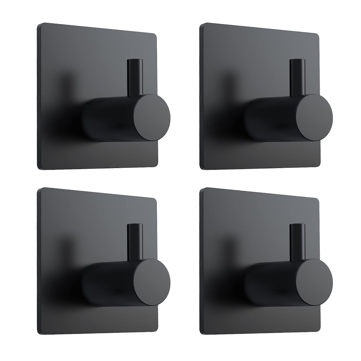 VIS'V Adhesive Towel Hooks, Waterproof Shower Wall Stick on Hooks, 2 Extra Adhesive Strips, Black, 4 Pcs