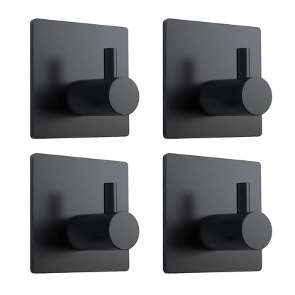 VIS'V Adhesive Towel Hooks, Waterproof Shower Wall Stick on Hooks, 2 Extra Adhesive Strips, Black, 4 Pcs