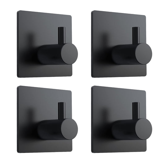 VIS'V Adhesive Towel Hooks, Waterproof Shower Wall Stick on Hooks, 2 Extra Adhesive Strips, Black, 4 Pcs