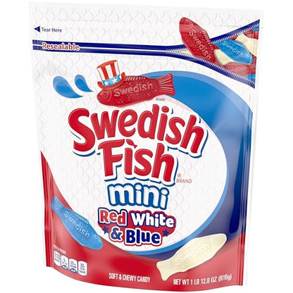SWEDISH FISH Mini Red, White & Blue Soft & Chewy Candy, Bulk Candy, 1.8 lb