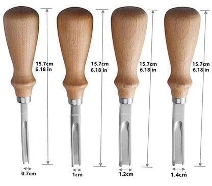 XILEWHZF Leather Edge Skiving Beveler Tool Set,French Beveler,Wide Mouth Leathercraft Edge Skiving Beveler Leather Edge Trimmer with Wooden Handle Four Sizes(4mm,6mm,8mm and 10mm)