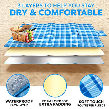 Scuddles Picnic Outdoor Blanket Park Blanket Beach Mat for Camping on Grass Oversized Seats 4 Adults Water Resistant Picnic Mat