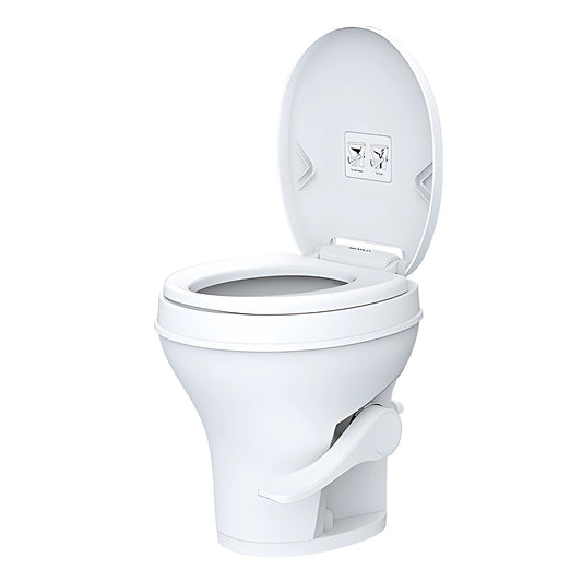SEAFLO Residential Height Camper/RV Toilet, 18.5” Standard Height, Gravity Flush System, Foot Pedal Operation, Soft Close Seat, Easy-to-Clean Oversized Bowl, 4-Year Warranty