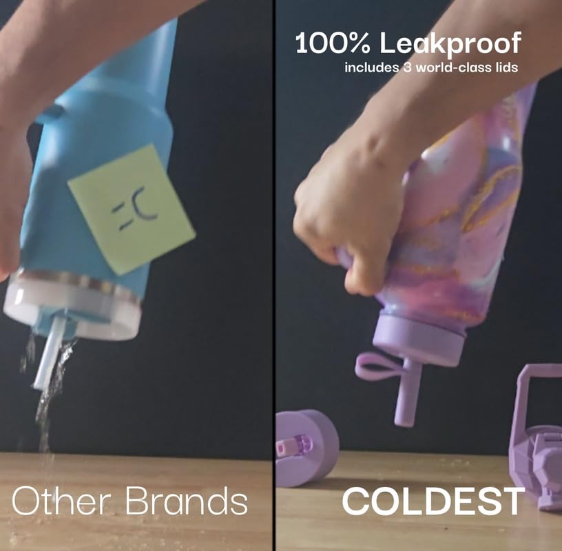 Coldest Tumbler with Handle and Straw - 100% Leak Proof Insulated Tumbler with Lid and Straw (3 Lids) - Stainless Steel Tumblers for Women & Men - Cup Holder Friendly Base, 36 oz (Stealth Black)