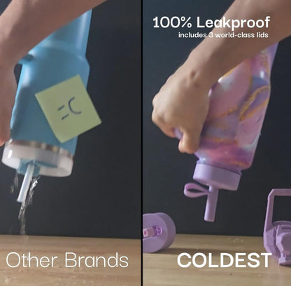 Coldest Tumbler with Handle and Straw - 100% Leak Proof Insulated Tumbler with Lid and Straw (3 Lids) - Stainless Steel Tumblers for Women & Men - Cup Holder Friendly Base, 36 oz (Stealth Black)