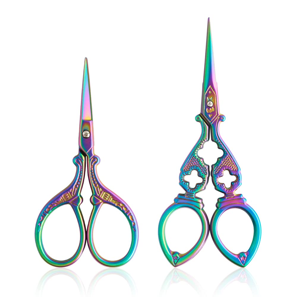 Asdirne Embroidery Scissors, Stainless Steel Sharp Tip Scissors, DIY Tools for Embroidery, Craft, Needle Work, Art Work & Everyday Use, 2 Pcs, 4.7"/5.3", Colourful