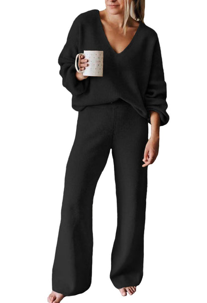 Two Piece Sleepwear for Women High Waist Pullover Sweatsuits Leisure Wear Sets Monochromatic Sweatsuit Activewear Black M