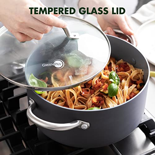 GreenPan Lima Hard Anodized 5QT Stock Pot with Lid, Healthy Ceramic Nonstick, PFAS-Free Nontoxic Pots and Pans, Oven & Broiler Safe Cookware, Stainless Steel Handles, Gray