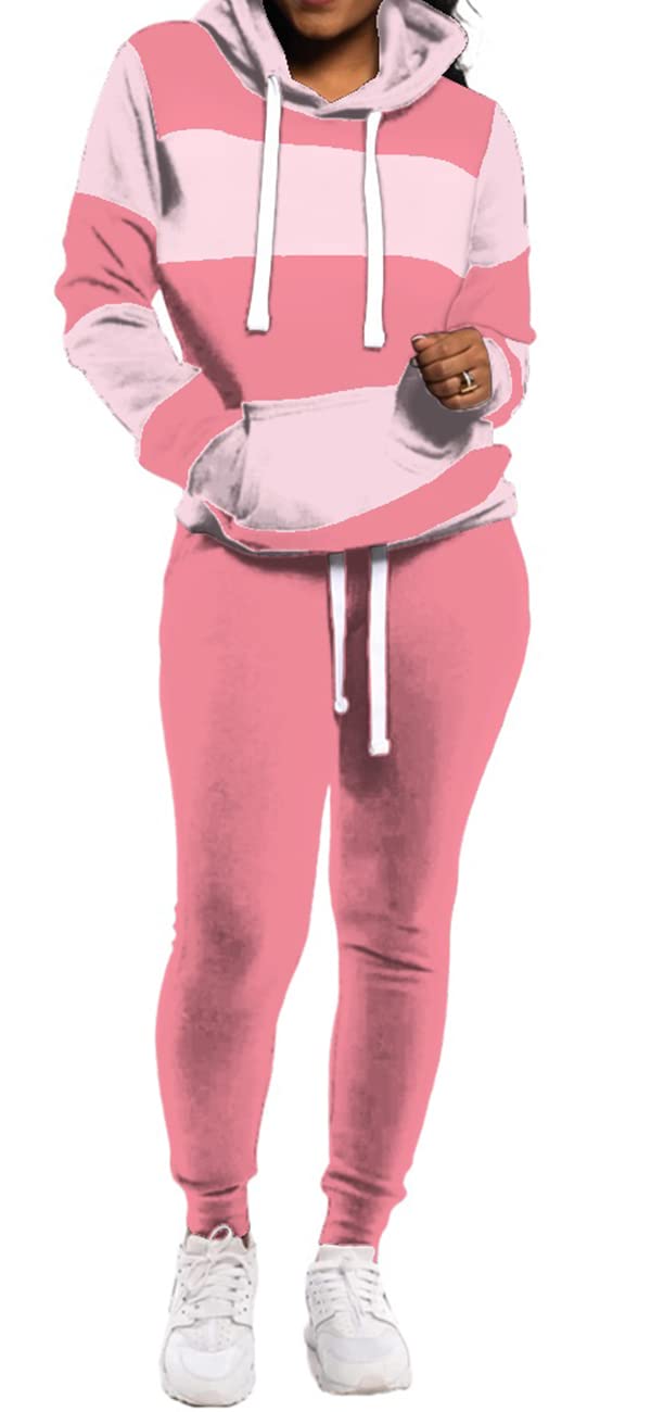TOPONSKY Hoodie Sweatsuit Women 2 Piece Jogger Work Outfits Gym Track Suits Pink White S