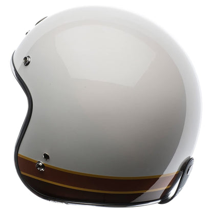 TORC Unisex-adult open-face-helmet-style T-50 3/4 Retro Motorcycle Helmet With Graphic Iso Bars (Gloss White,Large),1 Pack