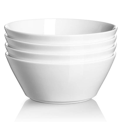 DOWAN 32 OZ Large Soup Bowls Set of 4 - White Ceramic Bowls for Ramen, Cereal, Pasta, Salad, Fruit - Dishwasher & Microwave Safe