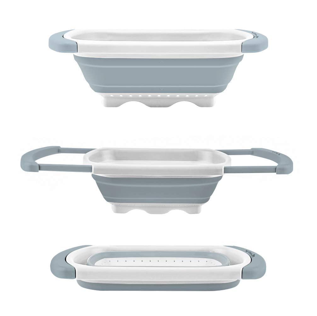 Qimh Collapsible Colander | Over The Sink Silicone Kitchen Strainers and Colanders with Extendable Handles | Veggies, Fruit and Pasta Foldable Strainer for Kitchen, 6-Quart, BPA Free