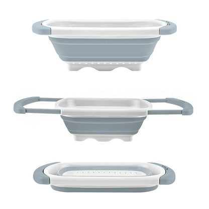 Qimh Collapsible Colander | Over The Sink Silicone Kitchen Strainers and Colanders with Extendable Handles | Veggies, Fruit and Pasta Foldable Strainer for Kitchen, 6-Quart, BPA Free
