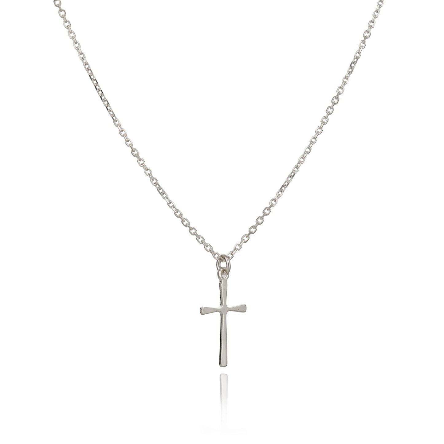 Annika Bella Small Cross Necklace, 925 Sterling Silver Faith Jewelry, Religious Tiny Pendant Charm Necklaces, Gift for Her (Silver)