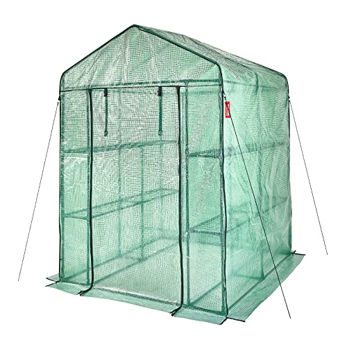 VEVOR Walk-in Green House, 55.5 x 55.5 x 78.7 inch, Portable Greenhouse with Shelves, High Strength PE Cover with Roll-up Zipper Door and Steel Frame, Set Up in Minutes, for Planting and Storage