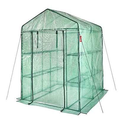 VEVOR Walk-in Green House, 55.5 x 55.5 x 78.7 inch, Portable Greenhouse with Shelves, High Strength PE Cover with Roll-up Zipper Door and Steel Frame, Set Up in Minutes, for Planting and Storage