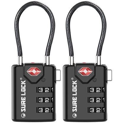 SURE LOCK TSA Compatible Travel Luggage Locks, Inspection Indicator, Easy Read Dials - 2 pack