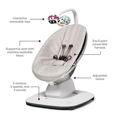 4moms MamaRoo Multi-Motion Baby Swing, Bluetooth Enabled with 5 Unique Motions, Grey