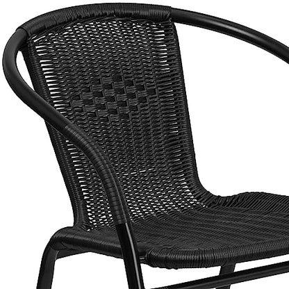 Flash Furniture Lila Modern Rattan Indoor/Outdoor Stackable Dining Chairs, Stacking Rattan Bistro Chairs for Patio or Restaurant, Set of 4, Black