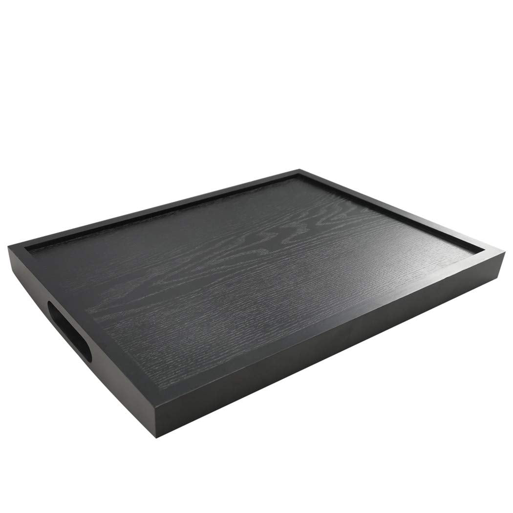 DILLMAN Serving Tray Large Black Wood Rectangle Food Tray Butler Tray Breakfast Tray with Handles (Medium)