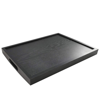 DILLMAN Serving Tray Large Black Wood Rectangle Food Tray Butler Tray Breakfast Tray with Handles (Medium)