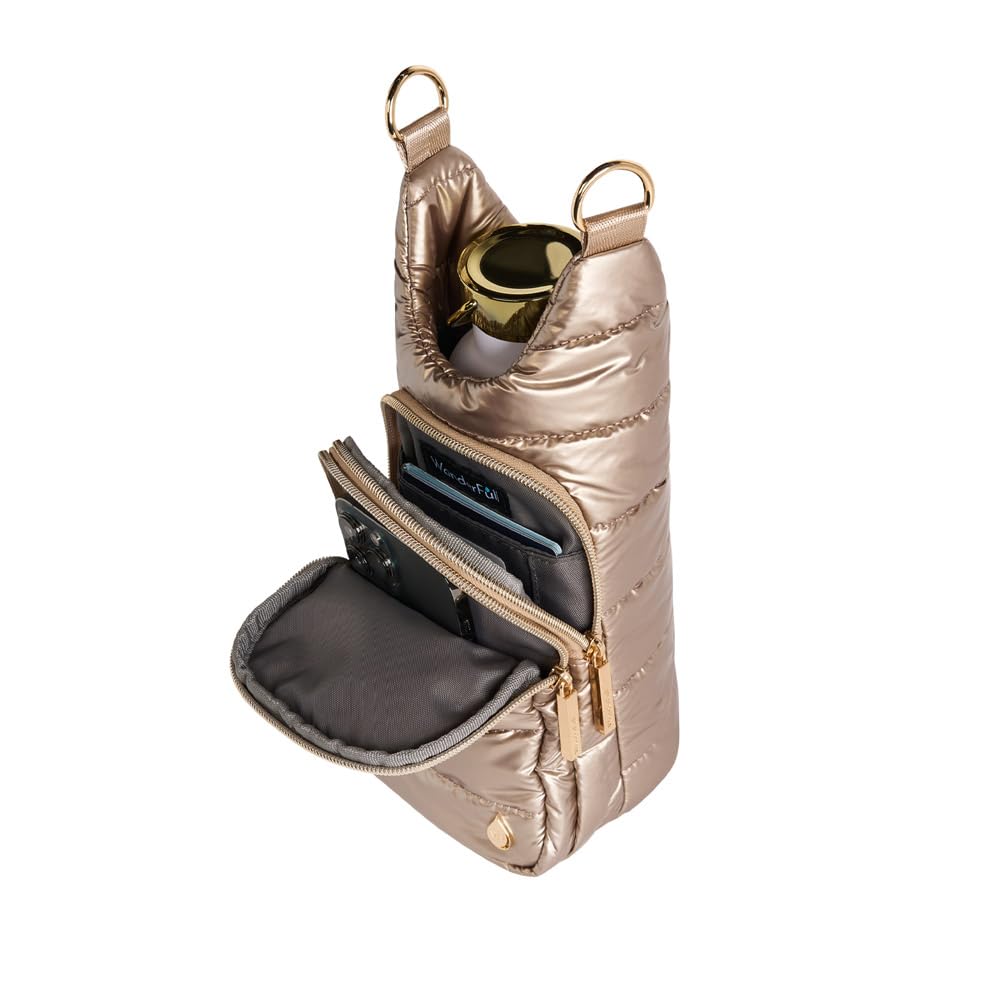 WanderFull® Original HydroBag® Fits Up to 32 oz Water Bottle Holder with Strap - Hands-Free Crossbody Water Bottle Carrier Bag with Phone Pocket - Light Gold