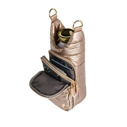 WanderFull® Original HydroBag® Fits Up to 32 oz Water Bottle Holder with Strap - Hands-Free Crossbody Water Bottle Carrier Bag with Phone Pocket - Light Gold