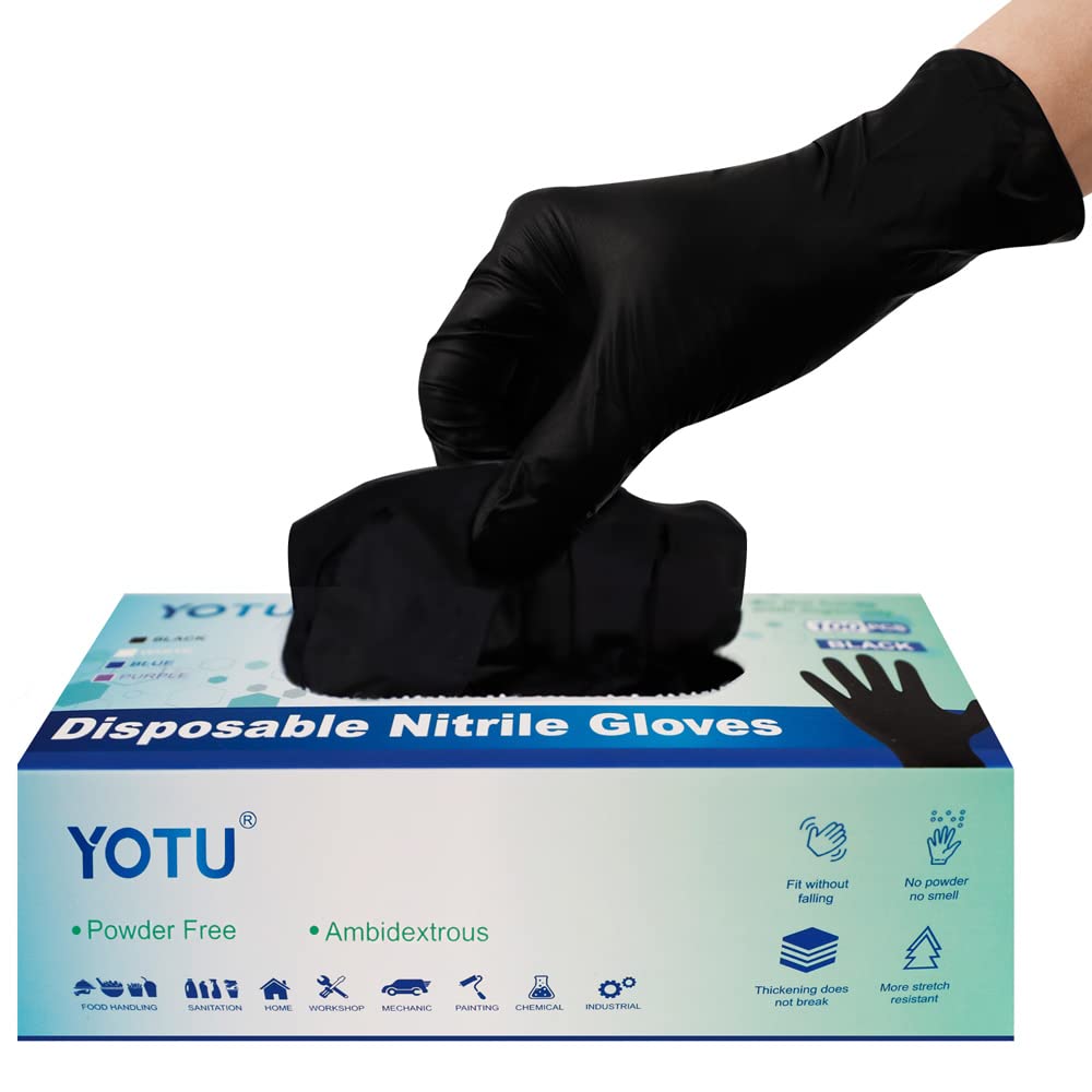 YOTU Black Disposable Nitrile Latex & Powder Free 6-Mil Gloves 100 Count, Textured, Mechanic Wearing, Cleaning, Food Black X-Large