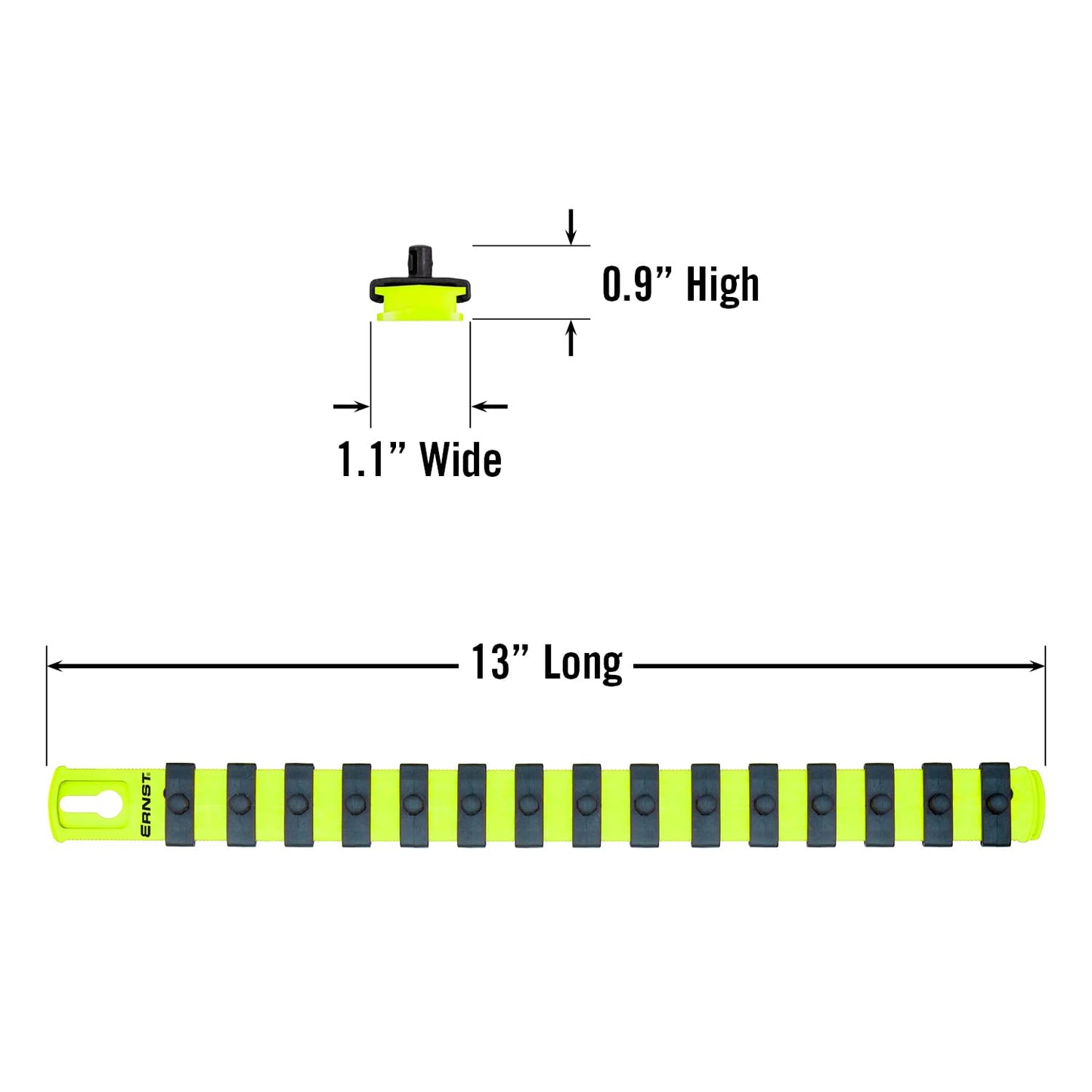 ERNST 13-Inch Socket Rail Organizer with 15 1/4-Inch Twist Lock Clips, High Visibility (8437HV)