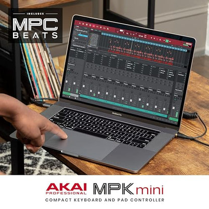 Akai Professional MPK Mini MK3 - 25 Key USB MIDI Keyboard Controller With 8 Backlit Drum Pads, 8 Knobs, Music Production Software and Native Instruments Sound Package (NKS Integration)