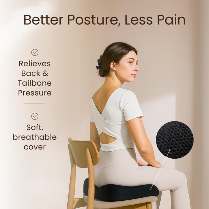 Sleepavo Office Chair Cushion - Seat Cushion for Tailbone Pain Relief - Butt Pillow for Coccyx, Sciatica, and Lower Back Pain - Orthopedic Chair Pad for Lumbar Support in Office Desk, Car, Airplane