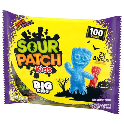 SOUR PATCH KIDS BIG Individually Wrapped Soft & Chewy Halloween Candy, Bulk Candy, 100 Pieces